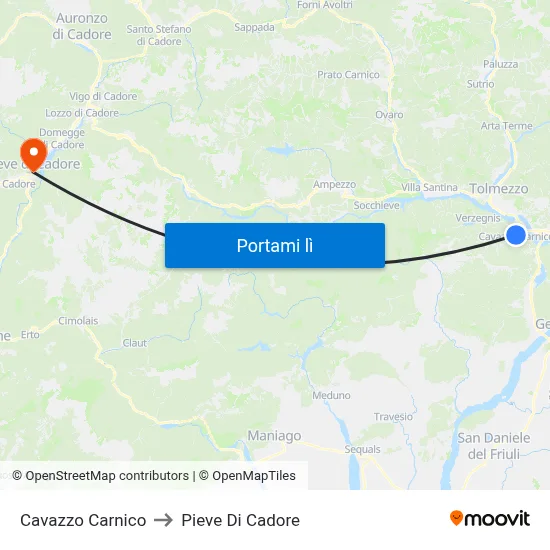 Cavazzo Carnico to Pieve Di Cadore map