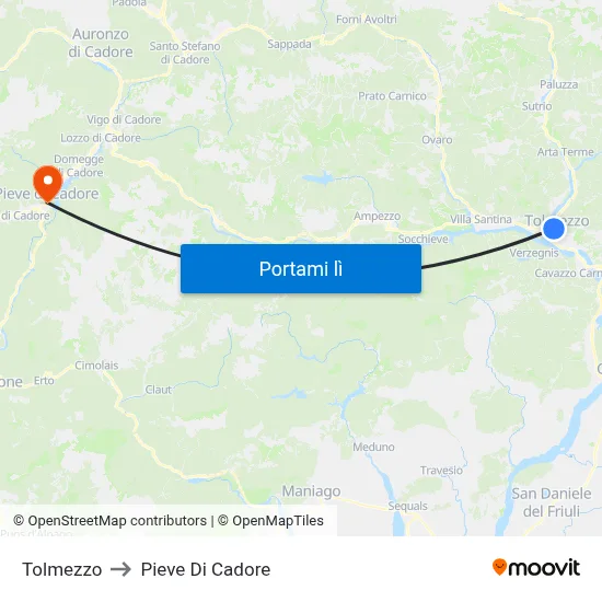 Tolmezzo to Pieve Di Cadore map