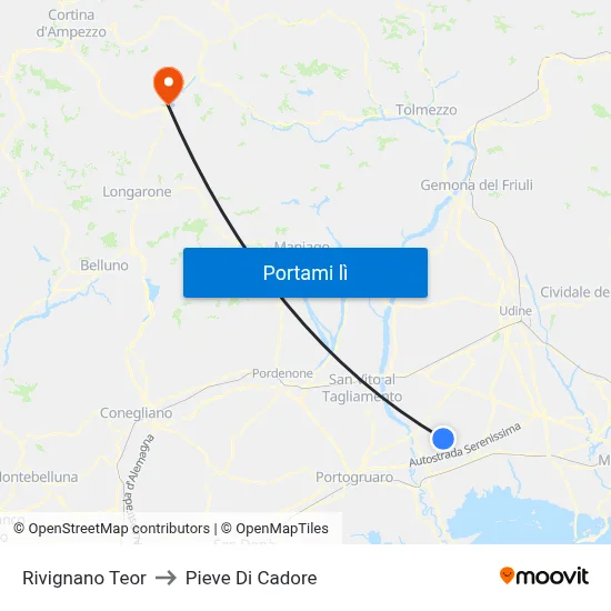 Rivignano Teor to Pieve Di Cadore map