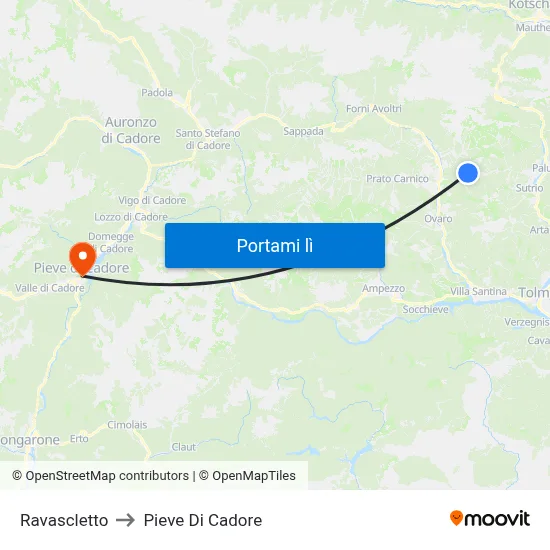 Ravascletto to Pieve Di Cadore map