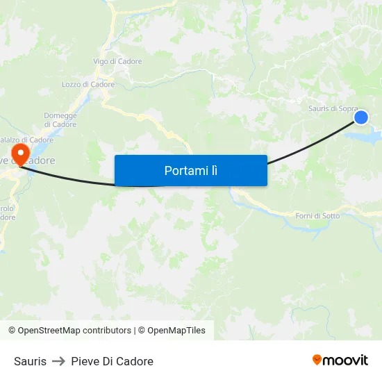 Sauris to Pieve Di Cadore map
