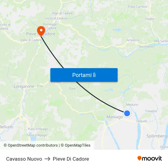 Cavasso Nuovo to Pieve Di Cadore map