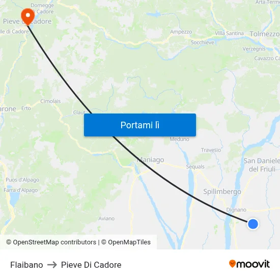 Flaibano to Pieve Di Cadore map