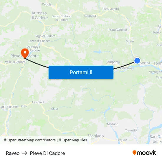 Raveo to Pieve Di Cadore map