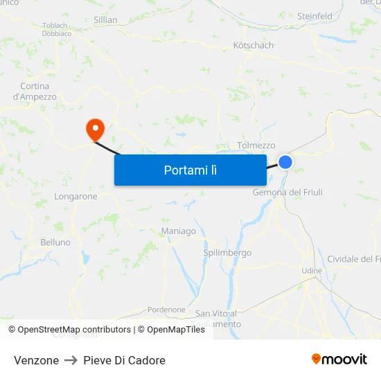 Venzone to Pieve Di Cadore map