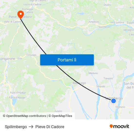 Spilimbergo to Pieve Di Cadore map