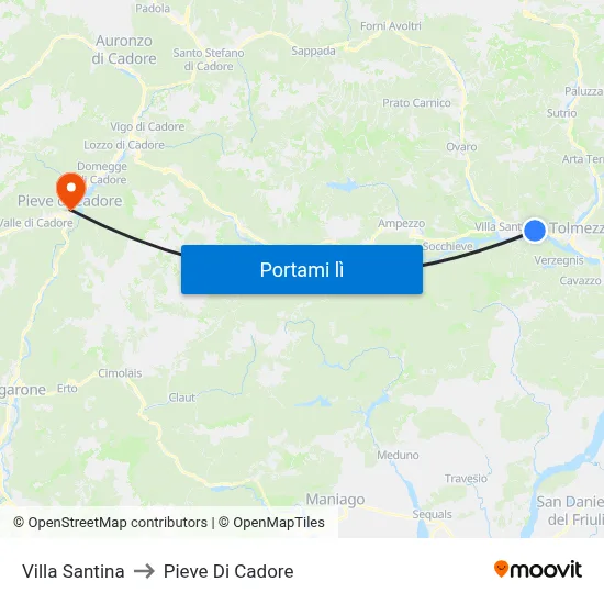 Villa Santina to Pieve Di Cadore map