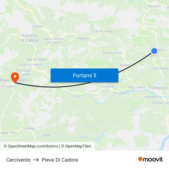 Cercivento to Pieve Di Cadore map