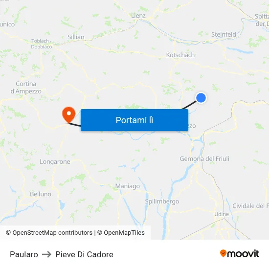Paularo to Pieve Di Cadore map