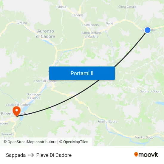 Sappada to Pieve Di Cadore map