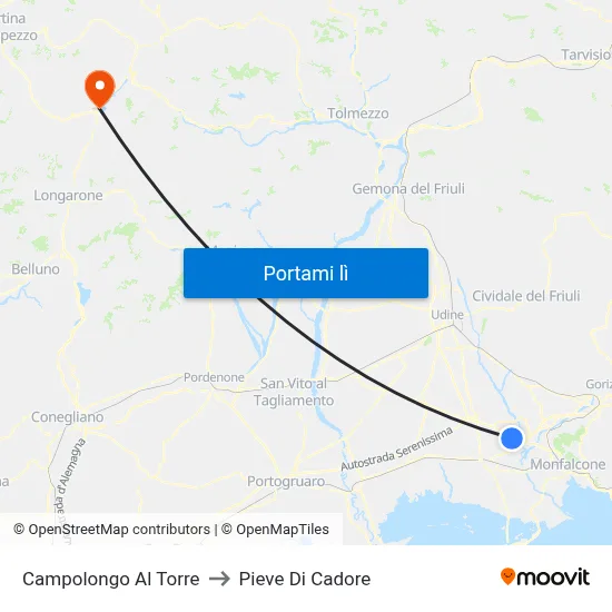 Campolongo Al Torre to Pieve Di Cadore map
