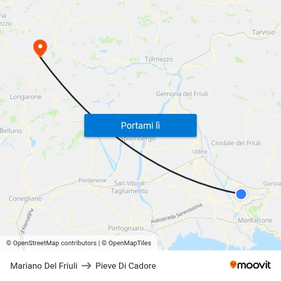 Mariano Del Friuli to Pieve Di Cadore map