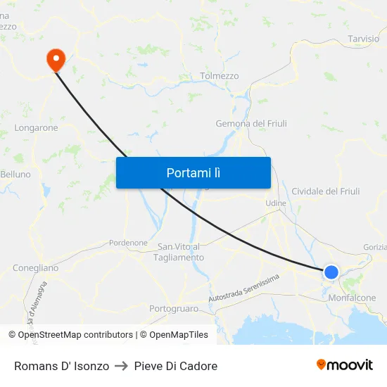 Romans D' Isonzo to Pieve Di Cadore map