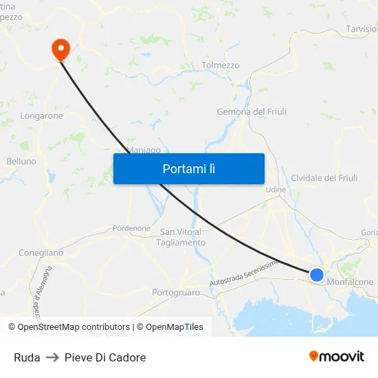 Ruda to Pieve Di Cadore map