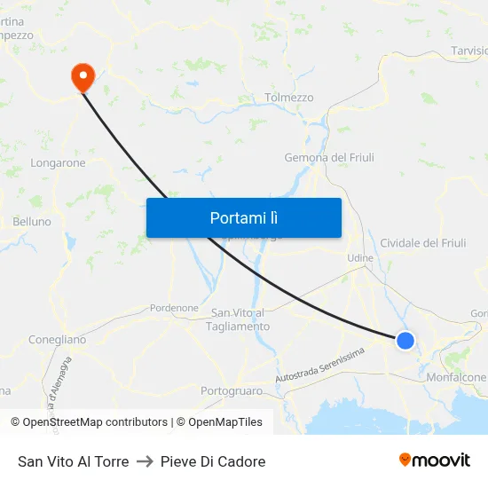 San Vito Al Torre to Pieve Di Cadore map