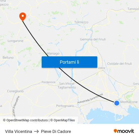 Villa Vicentina to Pieve Di Cadore map