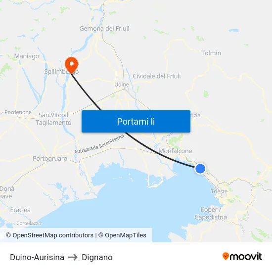 Duino-Aurisina to Dignano map