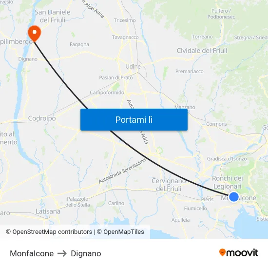 Monfalcone to Dignano map