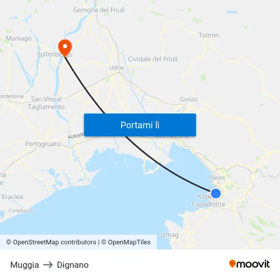 Muggia to Dignano map