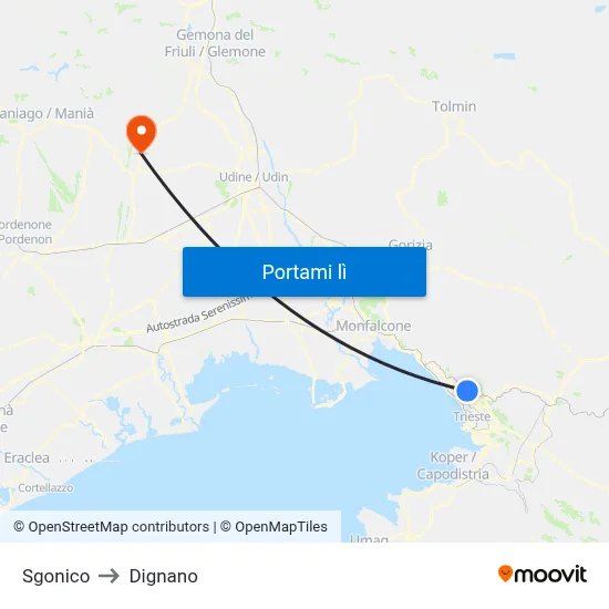 Sgonico to Dignano map