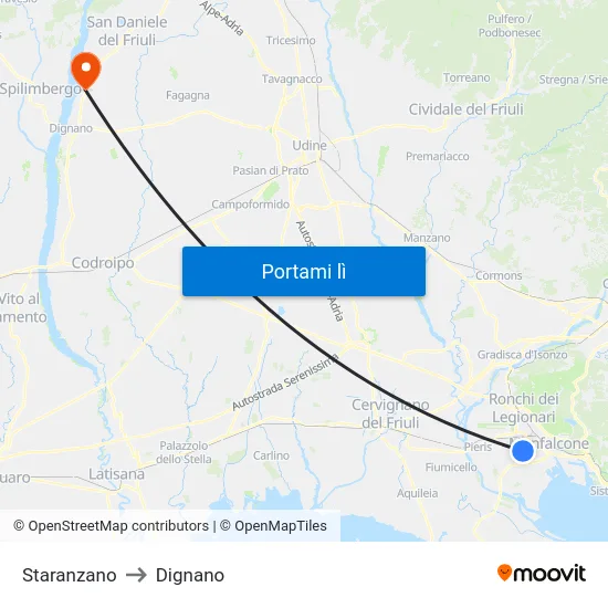 Staranzano to Dignano map