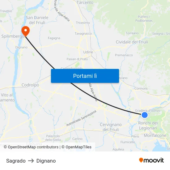 Sagrado to Dignano map