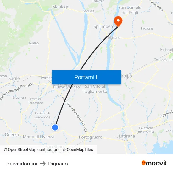 Pravisdomini to Dignano map