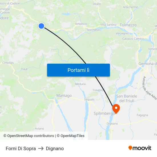 Forni Di Sopra to Dignano map