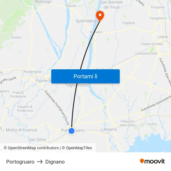Portogruaro to Dignano map