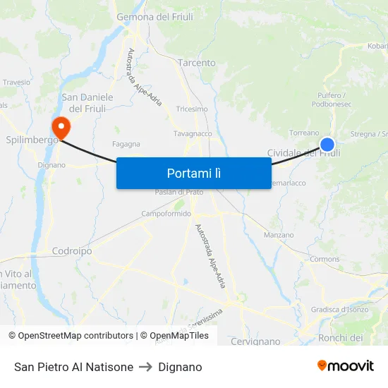 San Pietro Al Natisone to Dignano map