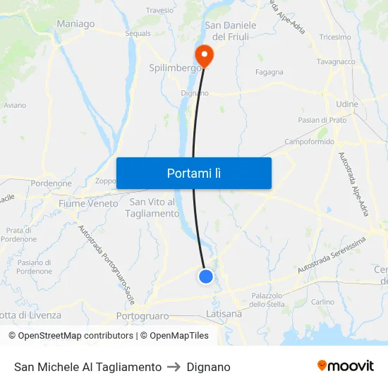 San Michele Al Tagliamento to Dignano map