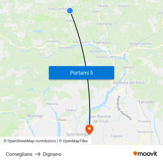 Comeglians to Dignano map