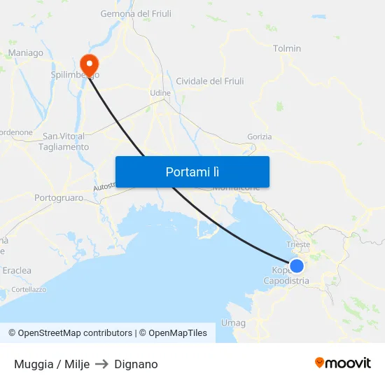 Muggia / Milje to Dignano map