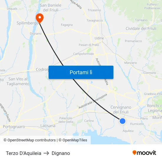 Terzo D'Aquileia to Dignano map