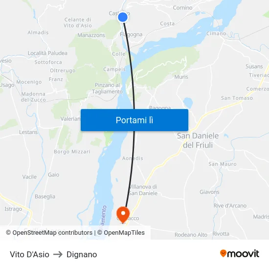 Vito D'Asio to Dignano map