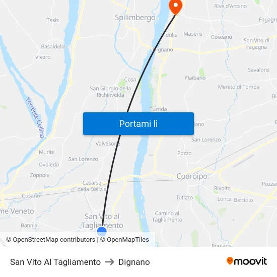 San Vito Al Tagliamento to Dignano map