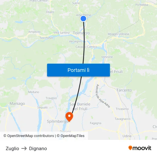Zuglio to Dignano map