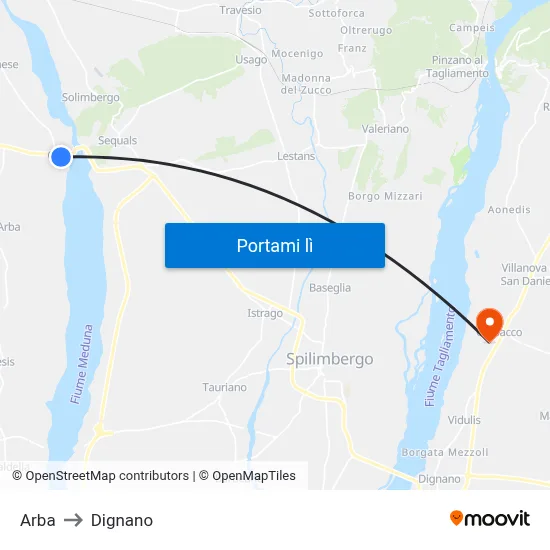 Arba to Dignano map