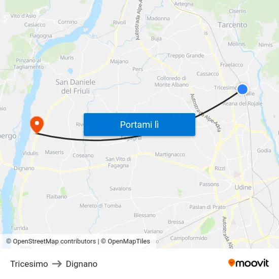 Tricesimo to Dignano map