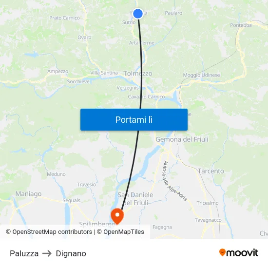 Paluzza to Dignano map