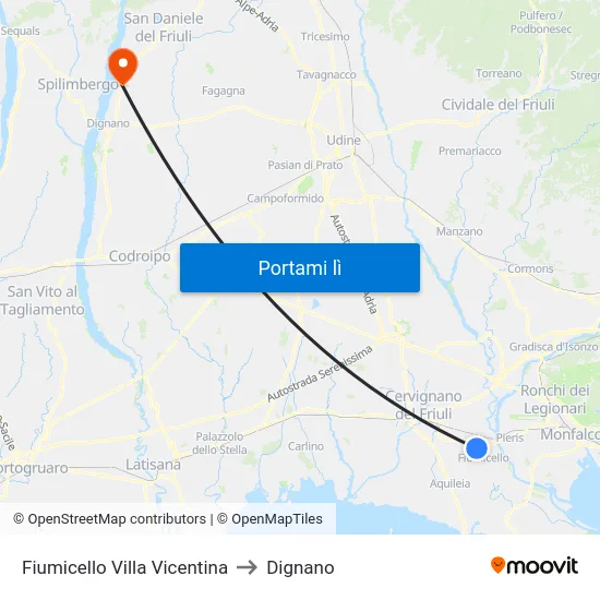 Fiumicello Villa Vicentina to Dignano map