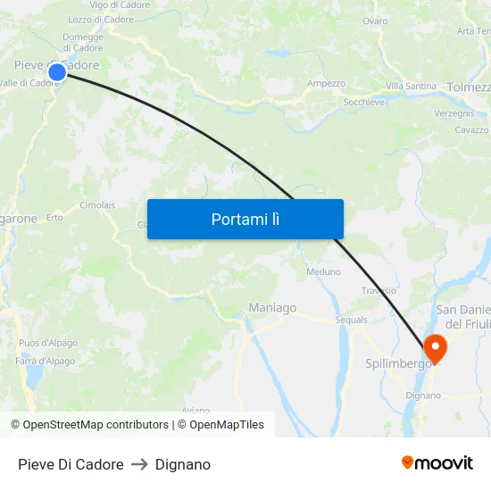 Pieve Di Cadore to Dignano map
