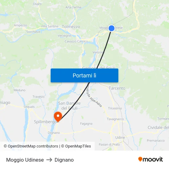 Moggio Udinese to Dignano map