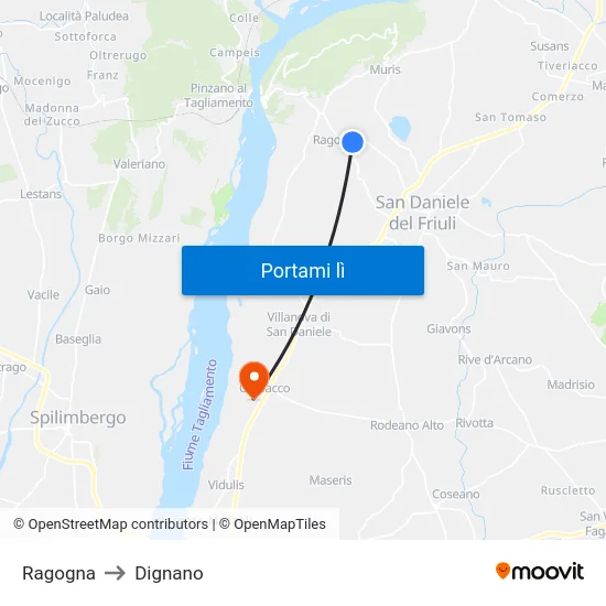 Ragogna to Dignano map