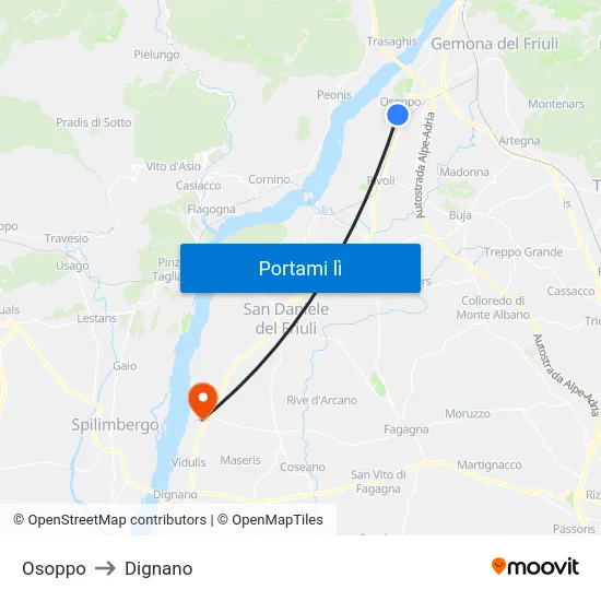 Osoppo to Dignano map