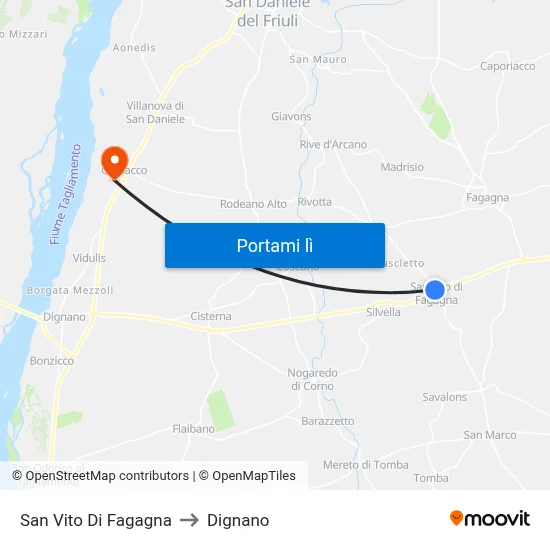 San Vito Di Fagagna to Dignano map