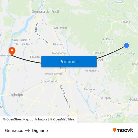 Grimacco to Dignano map