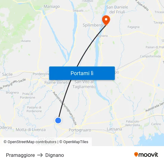 Pramaggiore to Dignano map