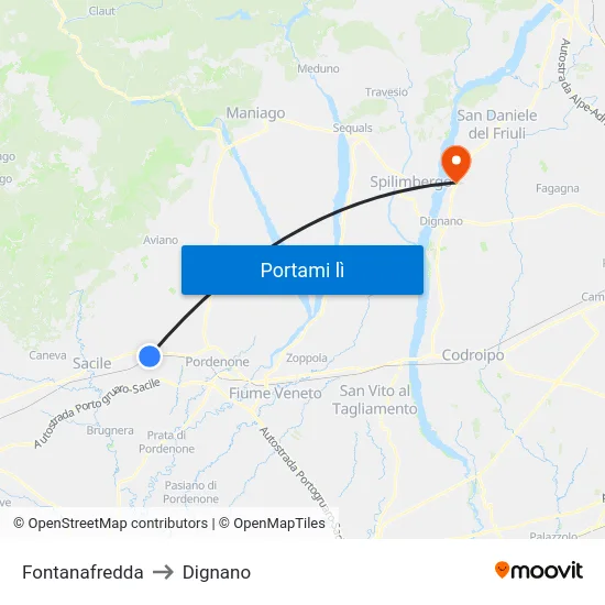 Fontanafredda to Dignano map