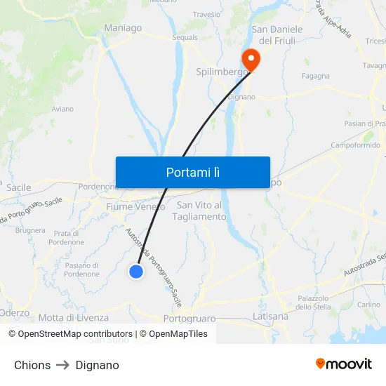 Chions to Dignano map